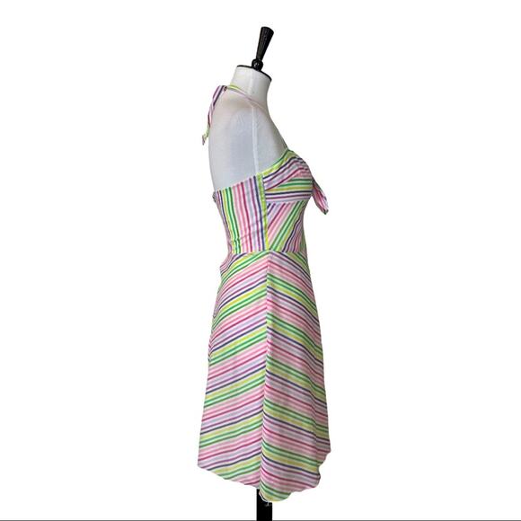 Trina Turk Women's Sundress Halter Tie Neck A-line White Pastel Stripe Size 2 - Picture 3 of 12